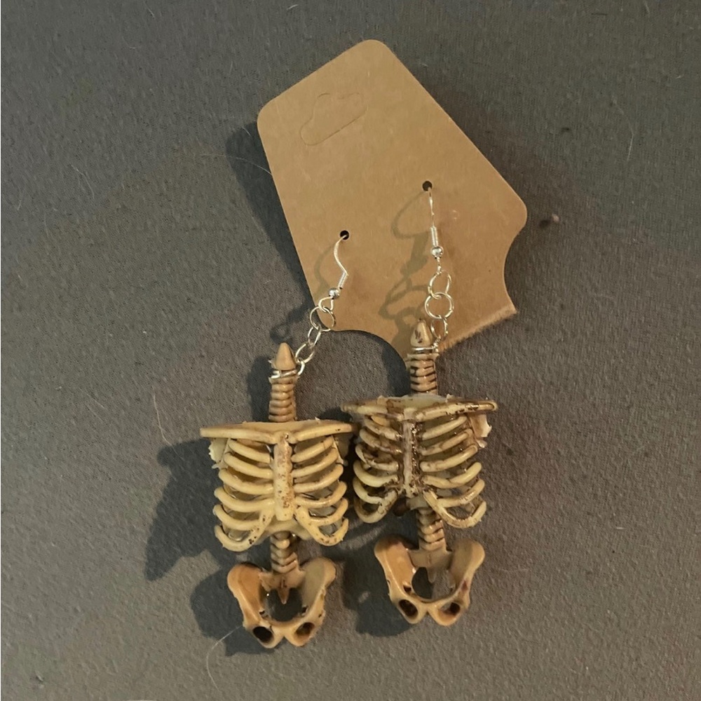 Handmade dangle drop earrings skeleton ribcage skeleton spine alt earrings